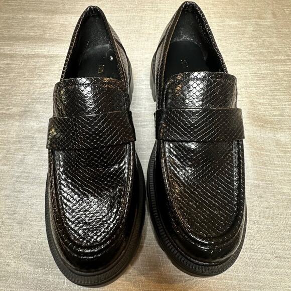 Zara Snake Faux Skin Loafers Platform Chunky Heel Black Women's Size 40 (US 9) - Picture 2 of 9